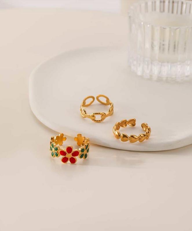 Wholesale Stainless steel enamel drip oil colored flower heart ring