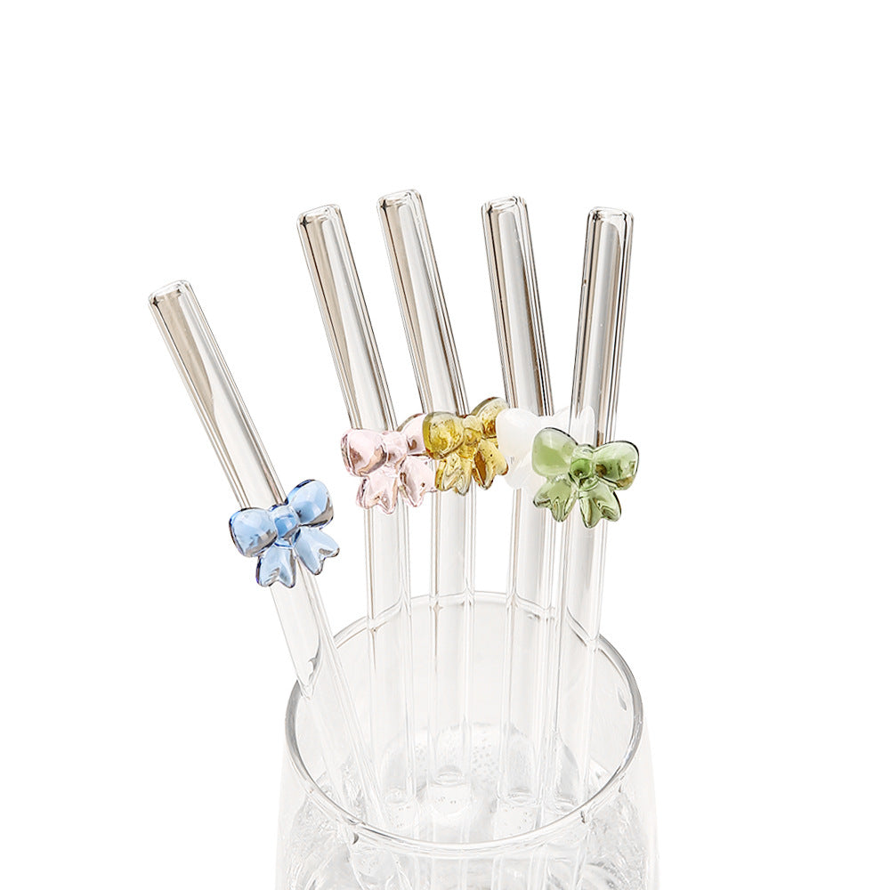 Wholesale Colorful Bow Transparent Borosilicate Glass Straws