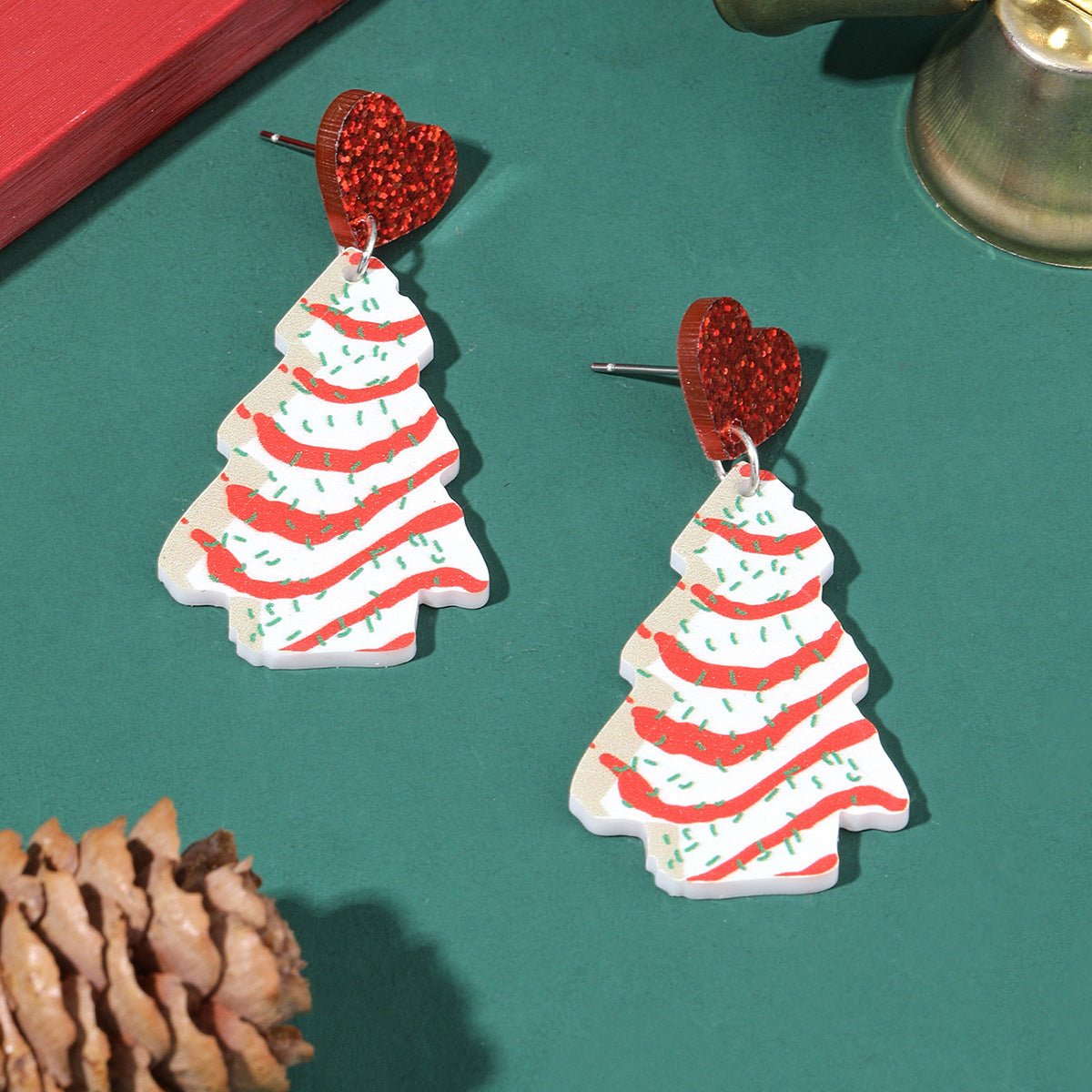 Wholesale Christmas tree earrings love acrylic Christmas ladies earrings