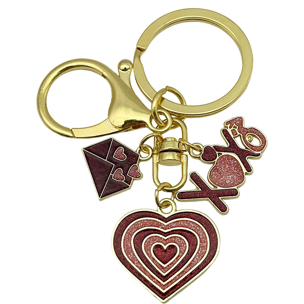 Wholesale  Valentine' s Day Oil Dripping Red Sprinkled Gold  Keychain