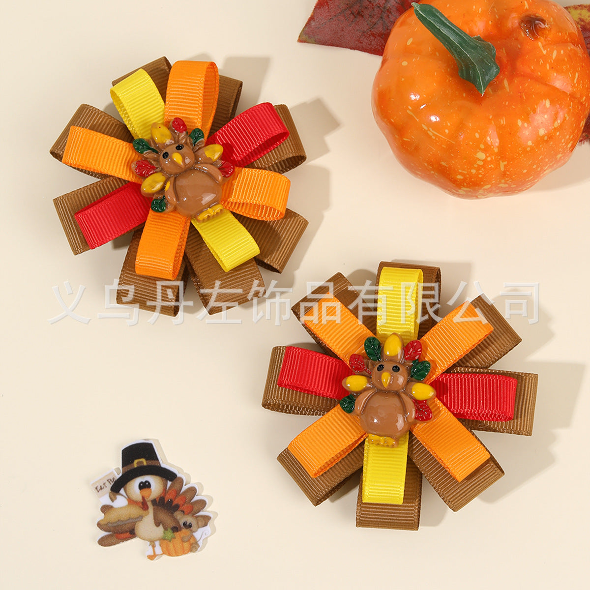 Wholesale 10pcs/pack Thanksgiving Children' s Bow Hairpin Point Small Turkey Accessories Headwear Rowan Ribbon