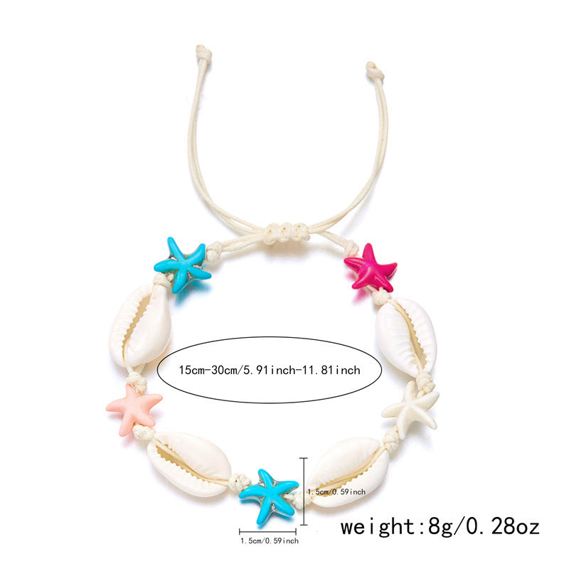 Wholesale Summer Bohemian Colorful Starfish Shell Braided Bracelet Necklace Set