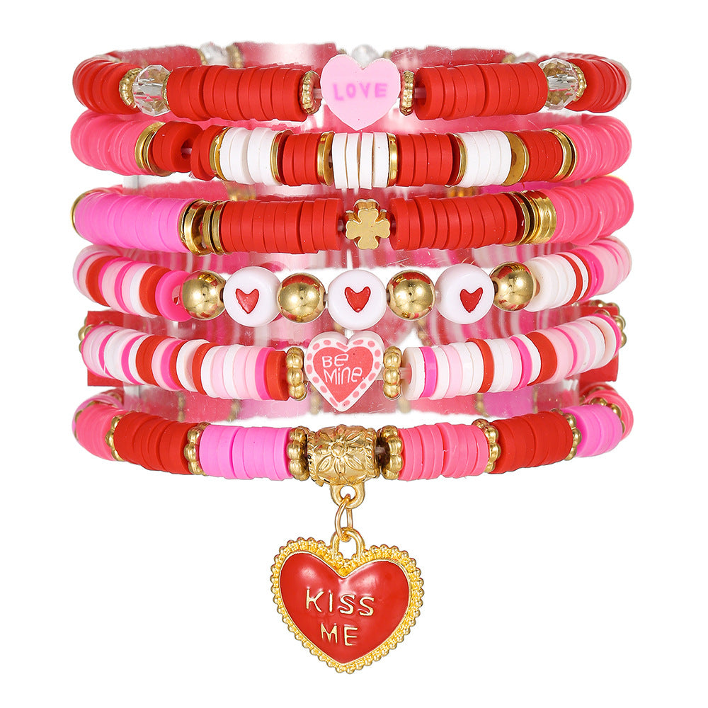 Wholesale Valentine' s Day  Soft Clay Bracelet  Heart Bouquet Lip Pendant
