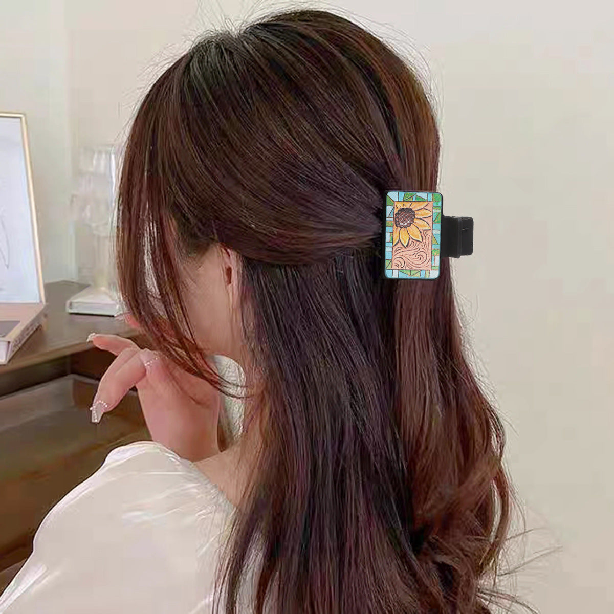 Wholesale  Western Style Sunflower Cactus Leather Hairpin Combination suit Shark Clip