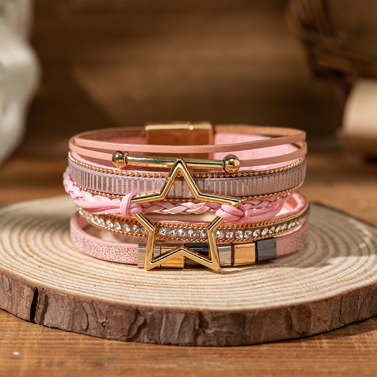 Wholesale Bohemian style pentagram magnetic buckle Layered Bracelet Set