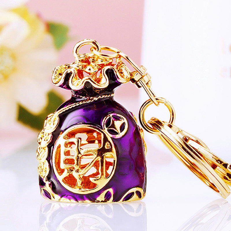 Wholesale Metal Pink Rhinestone Lucky Bag Keychain Chinese Style Car Key Accessory For Women Gift