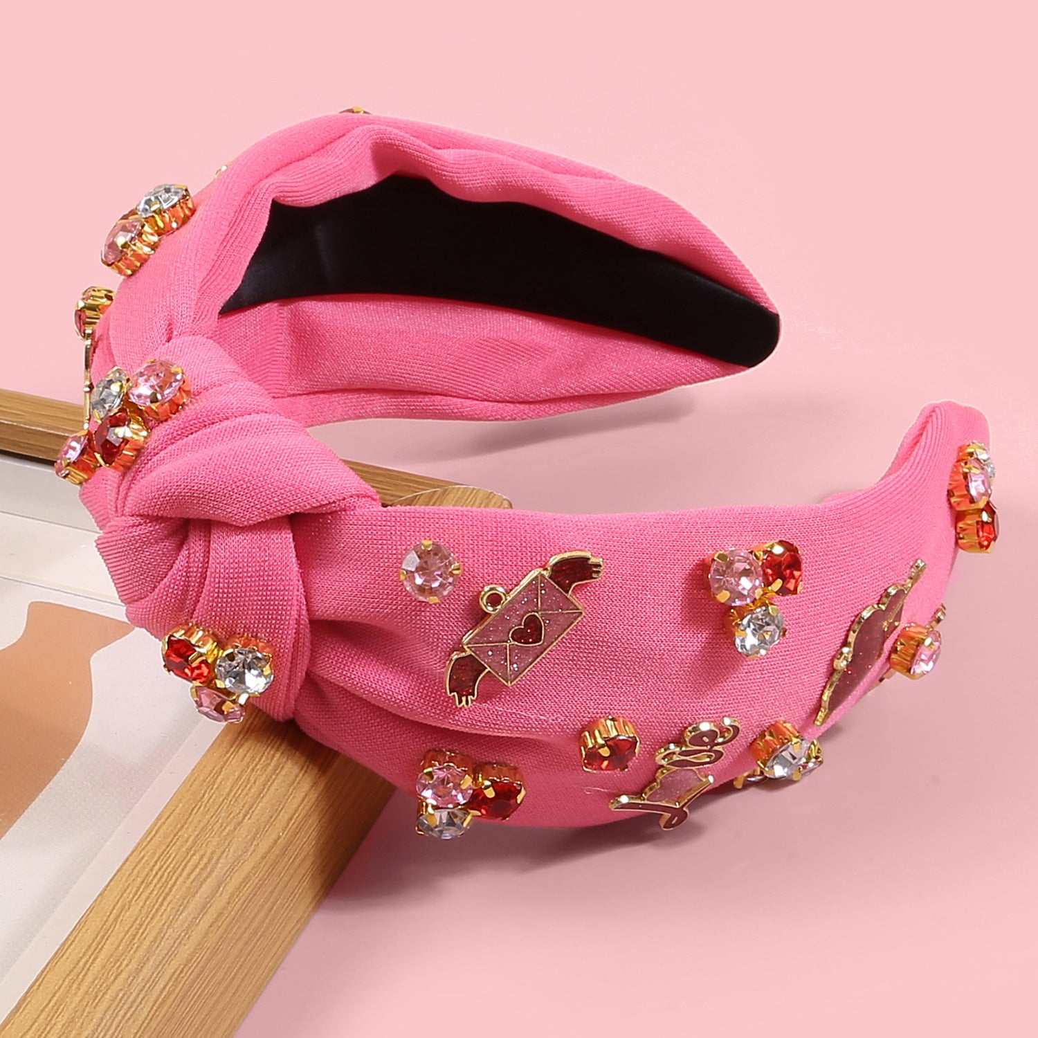 Wholesale Elegant Peach Heart Letter Headband Wide Side High Cranial Top Holiday Headwear