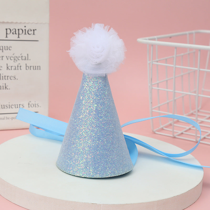 Wholesale Cute Glitter Birthday Hat Kidsren' s Birthday Party Hair Crown Headdress Rainbow Triangle Hat