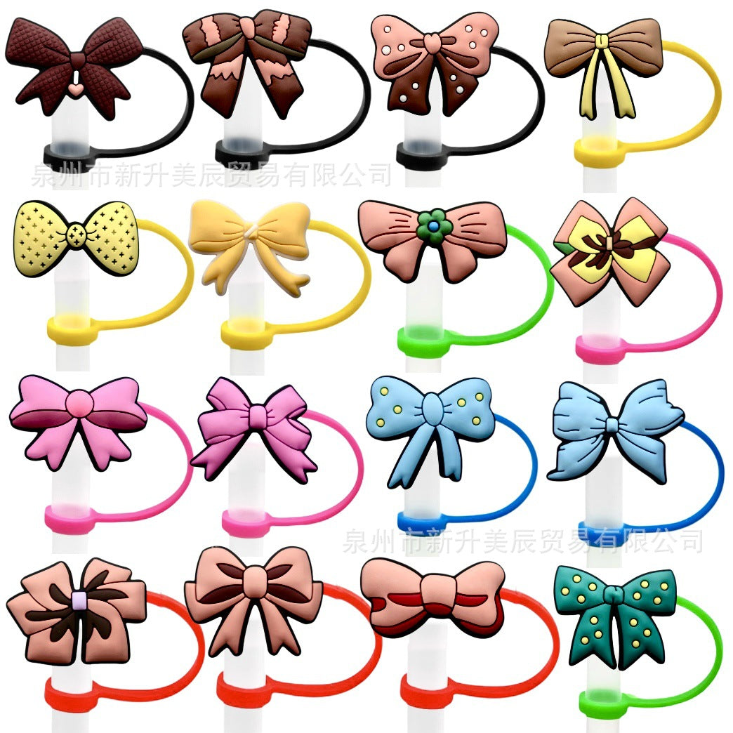 Wholesale 10pcs Bow Straw Cap Silicone Straw Tube Cap