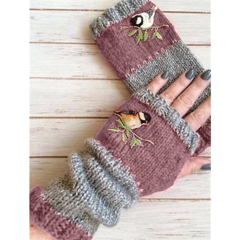 Wholesale Warm Patchwork Embroidered Gloves