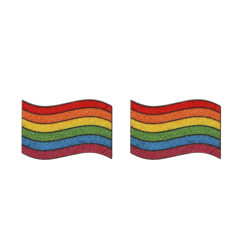 Mes de orgullo al por mayor Rainbow Gay Star Heart Flag Pendientes de madera