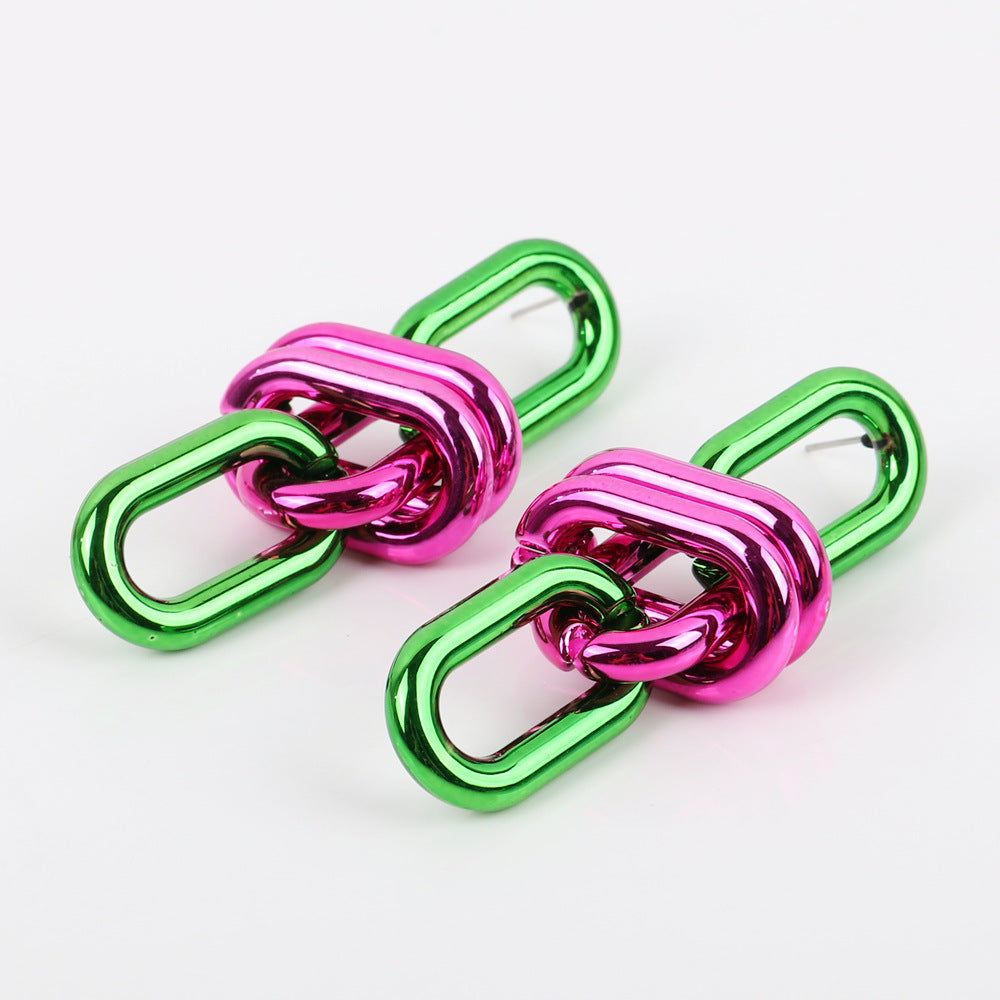 Wholesale Geometric Chain UV Electroplating Color Gas Earrings