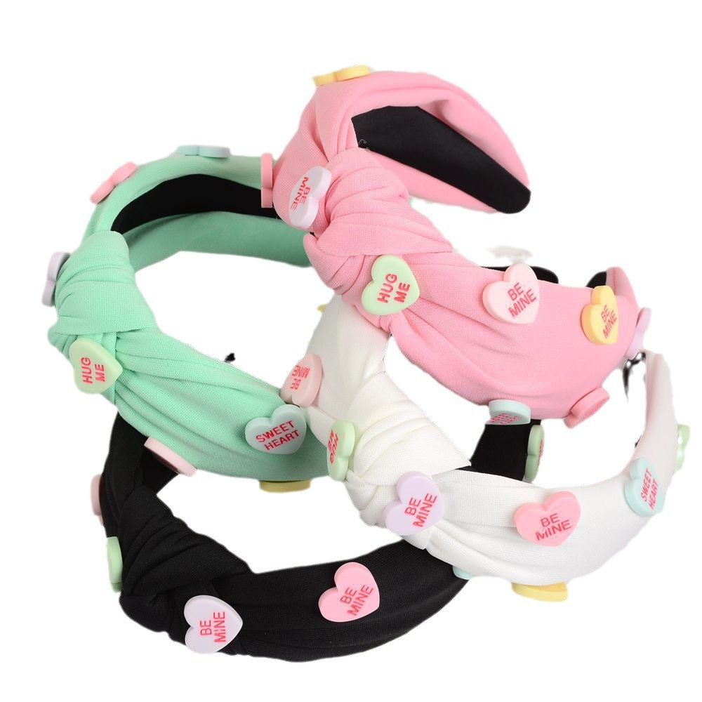 Wholesale red pink inlaid love Valentine's Day wide-brimmed knotted solid color hair accessories