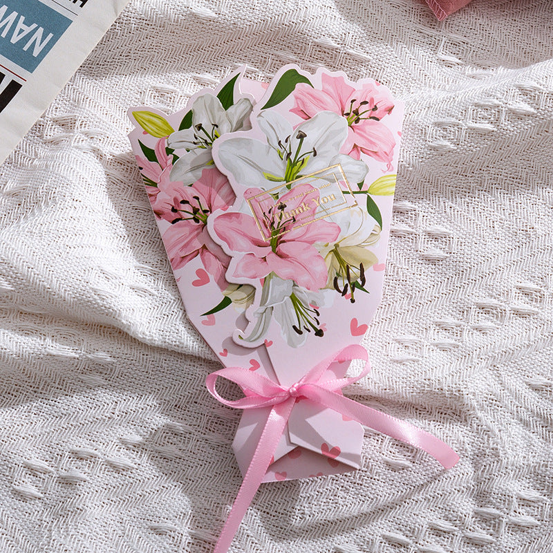 Wholesale Mother's Day Teacher's Day Paper 3D Flower Bundle Bowtie Gold Plated Greeting Cards