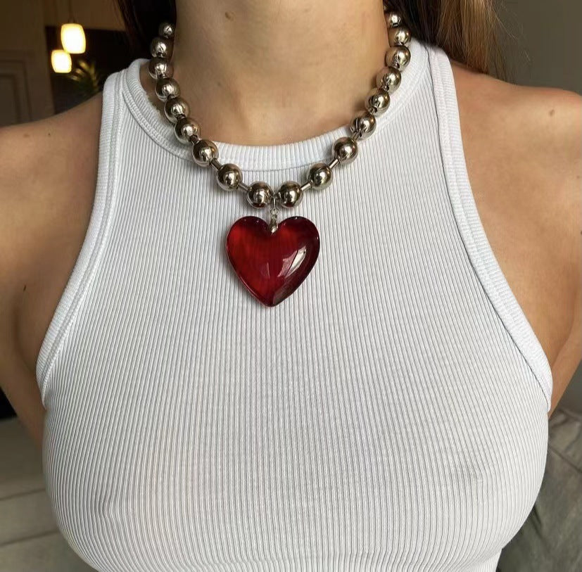 Wholesale Ball Chain Glass Heart Pendant Alloy Necklaces