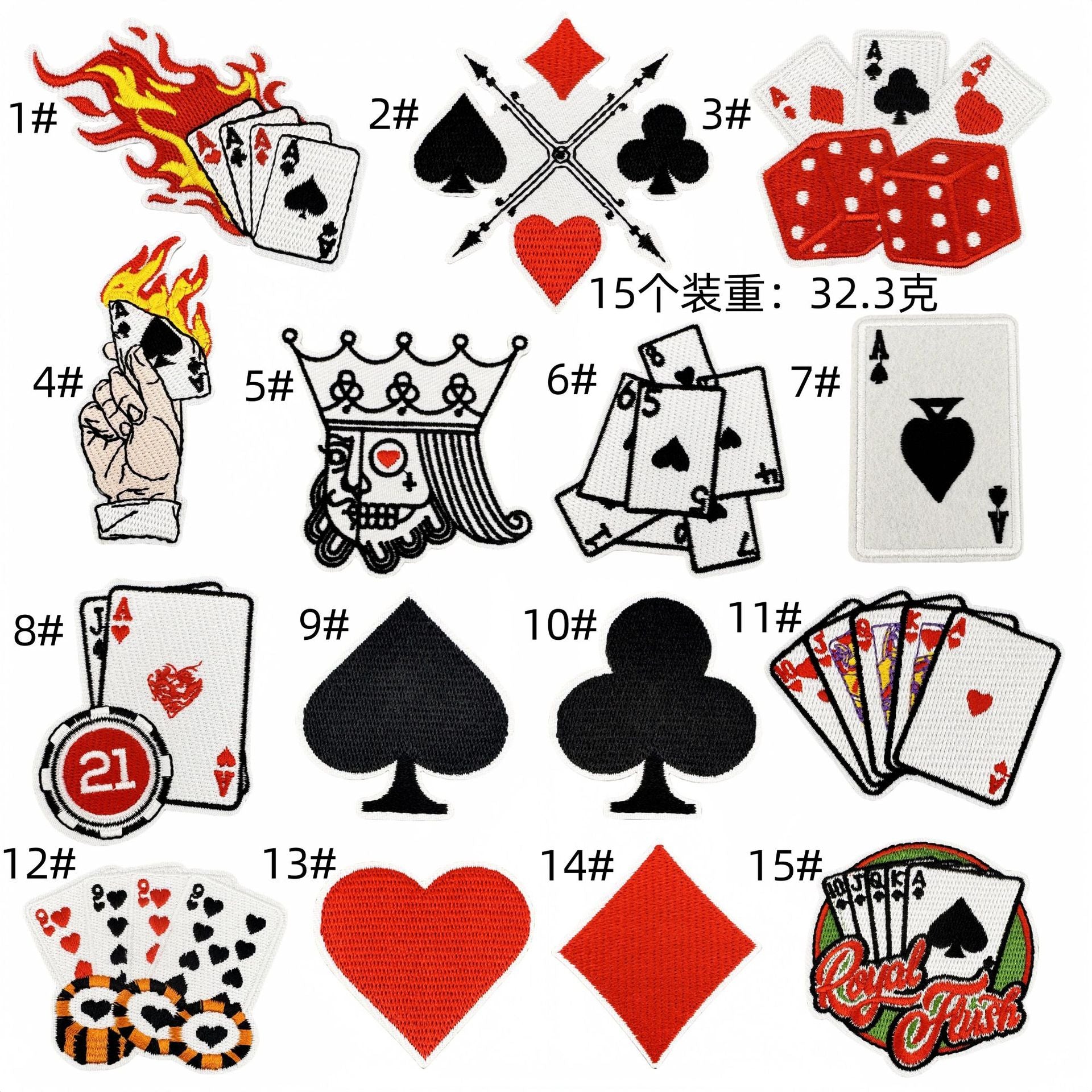 Wholesale  Poker Series Embroidery Cloth Stickers Love Heart Decoration DIY  Patch