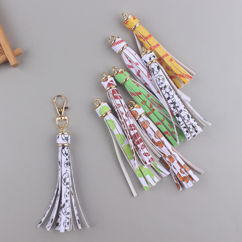 Wholesale 8cm PU Leather Ball-shaped Floral Tassel Keychain Accessories