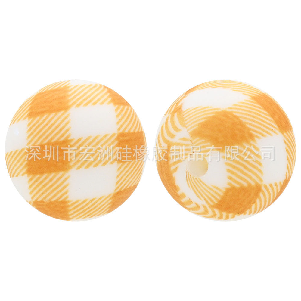 Wholesale 10pcs/pack Plaid Watermark Food Grade Silicone  DIY Round Beads