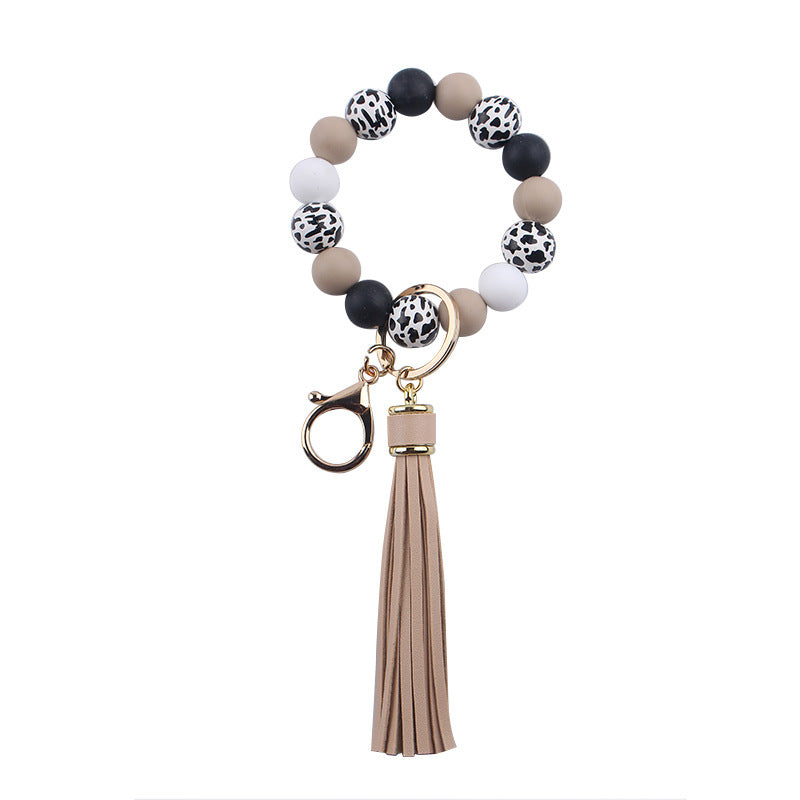 Wholesale Leather Tassel Silicone Beads Wooden Beads Bracelet Keychain