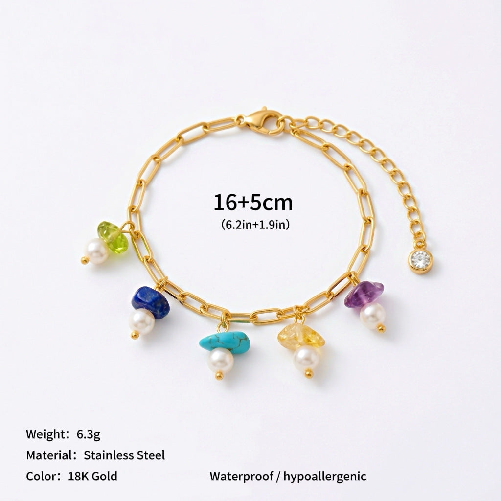 Wholesale Jewelry Set Women' s Natural Stone Pendant Accessories  Titanium Steel Bracelet and Pearl Necklace Set