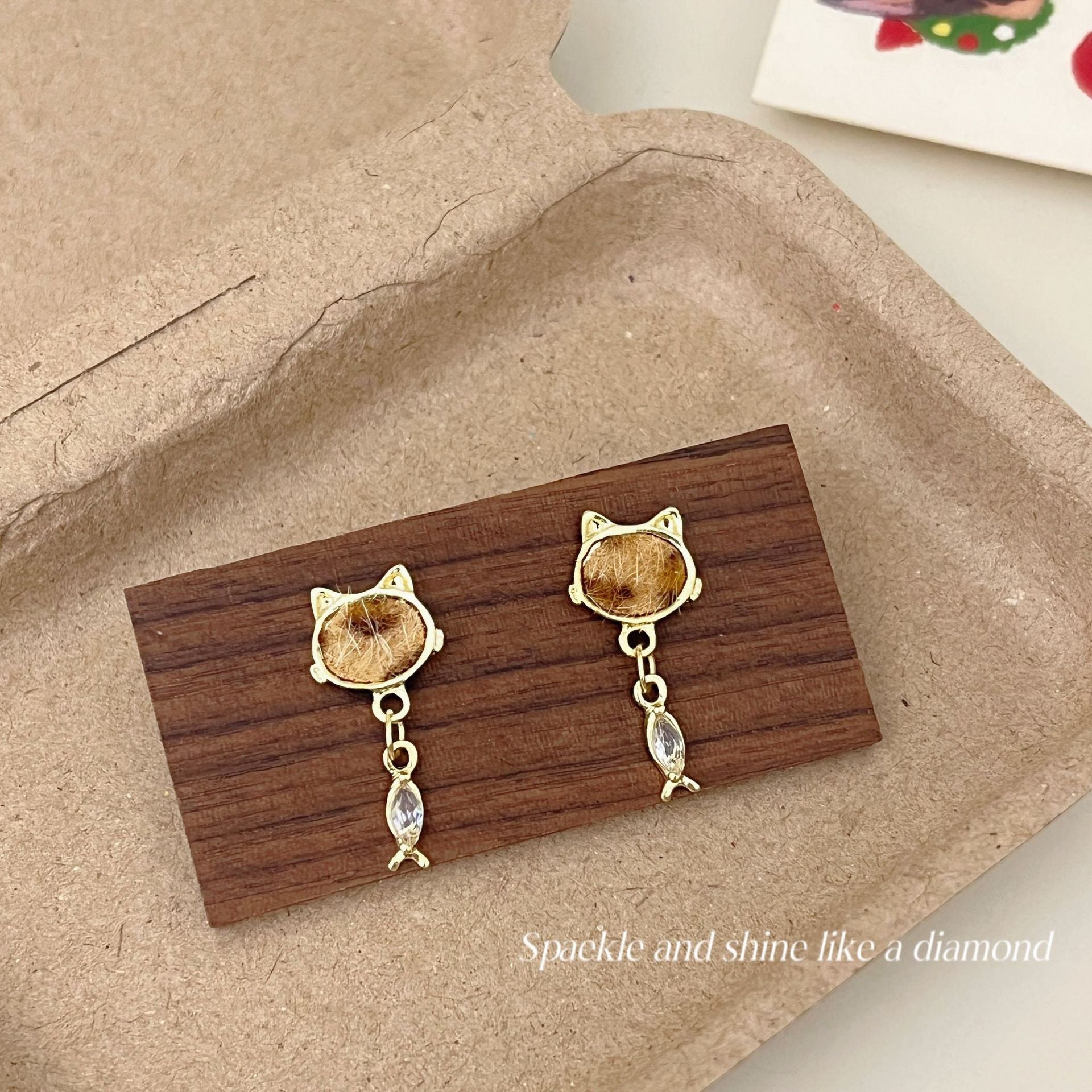 Wholesale Autumn and winter leopard print cat fish earrings for women sweet and exquisite Maillard color furry earrings