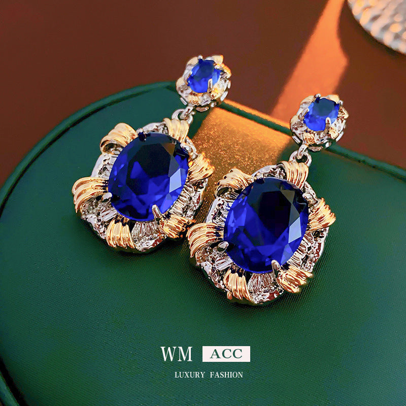 Wholesale Silver Needle Wrinkled Blue Irregular Metal Earrings