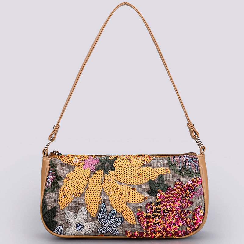 Wholesale sequin embroidered flower shoulder bag