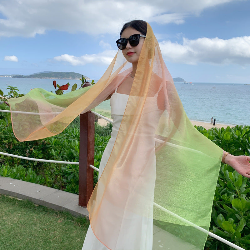 Wholesale Thin Sunscreen Long Gradient Silk Scarf