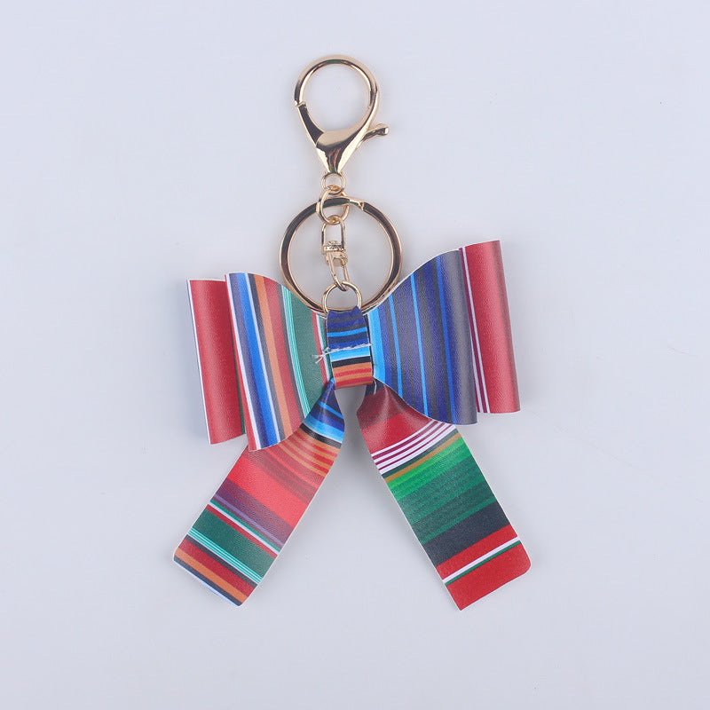 Wholesale Cartoon Aztec Color Bow Leather Keychain