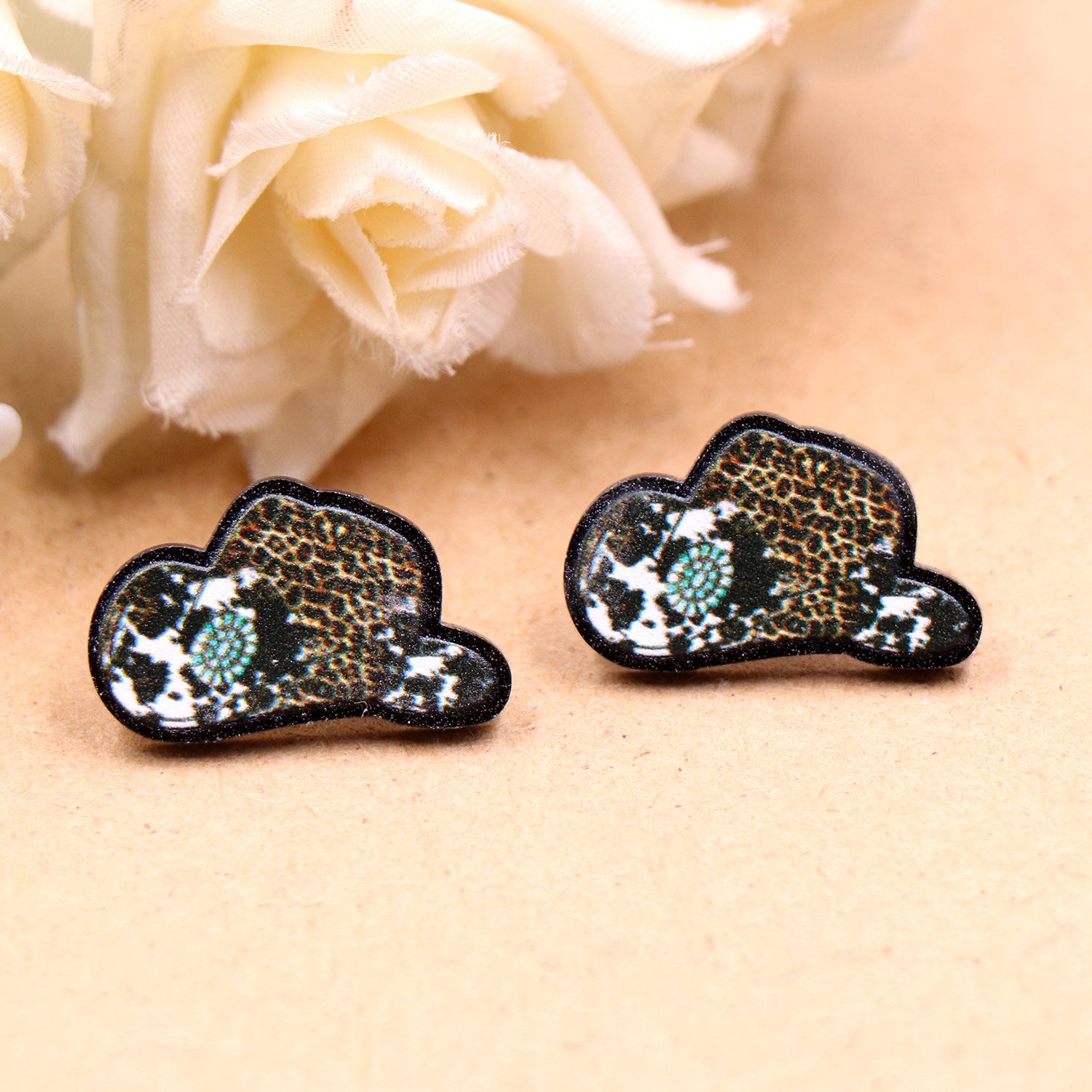 Wholesale of 10PCS/PACK Western Animal Pattern Denim Hat Acrylic Earrings