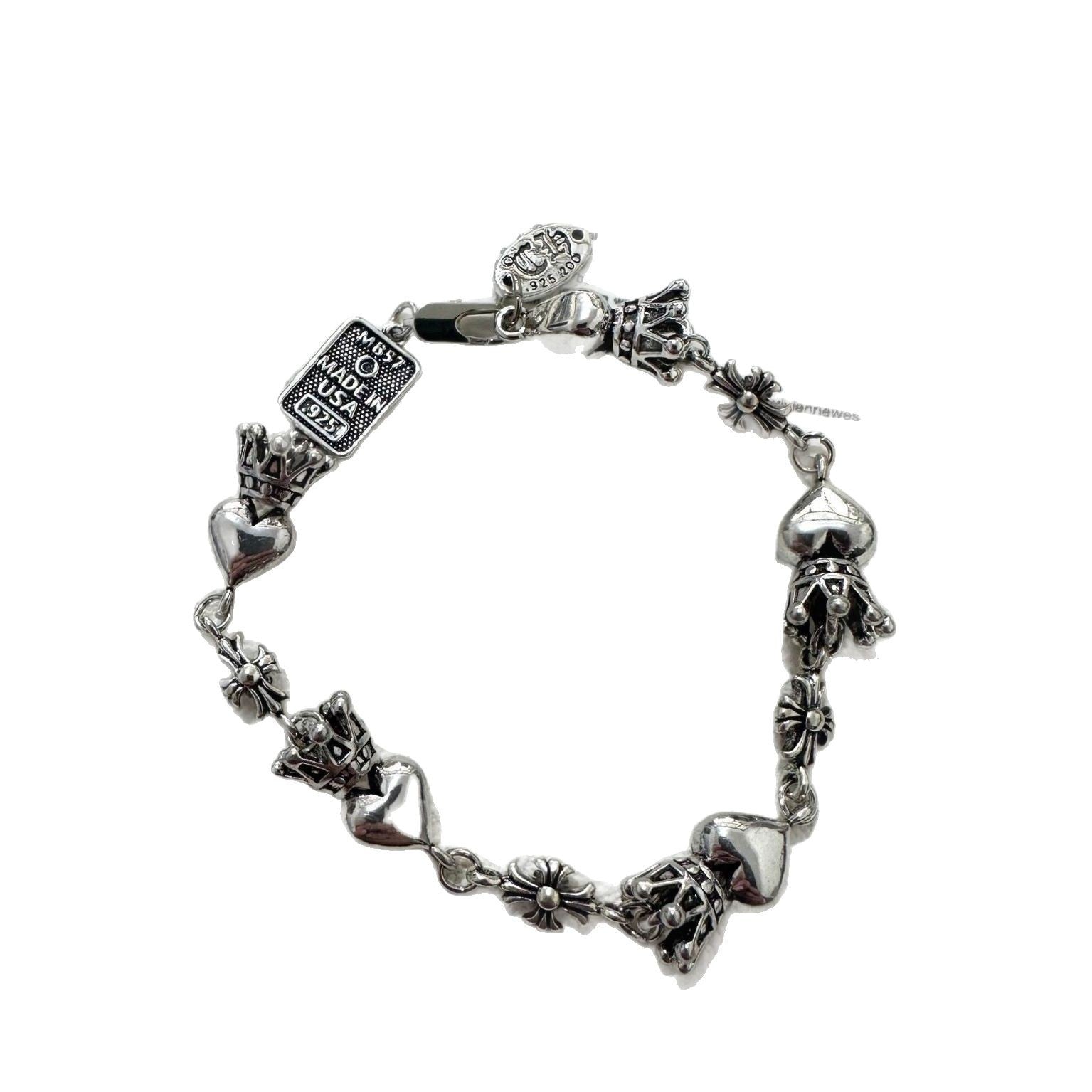 Wholesale ins cold antique silver plated love crown cross flower bracelet