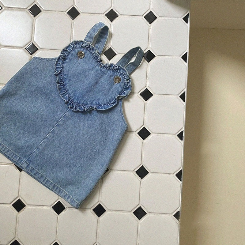 Wholesale Cotton Children's Love Denim Suspender Skirt