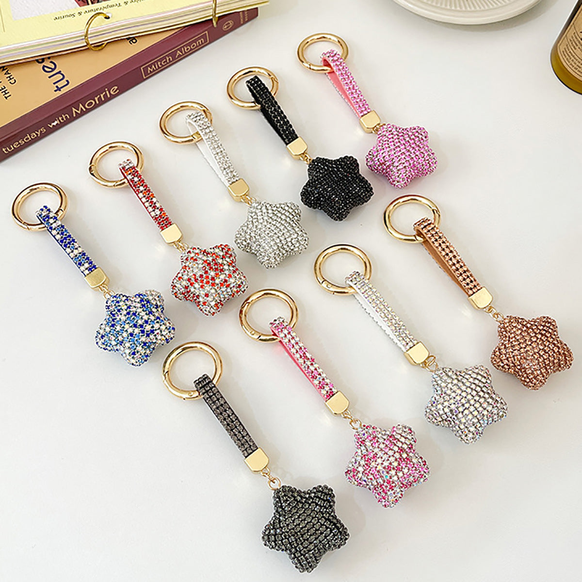 Wholesale Full Diamond Star Shining Water Diamond Pentagram Keychain