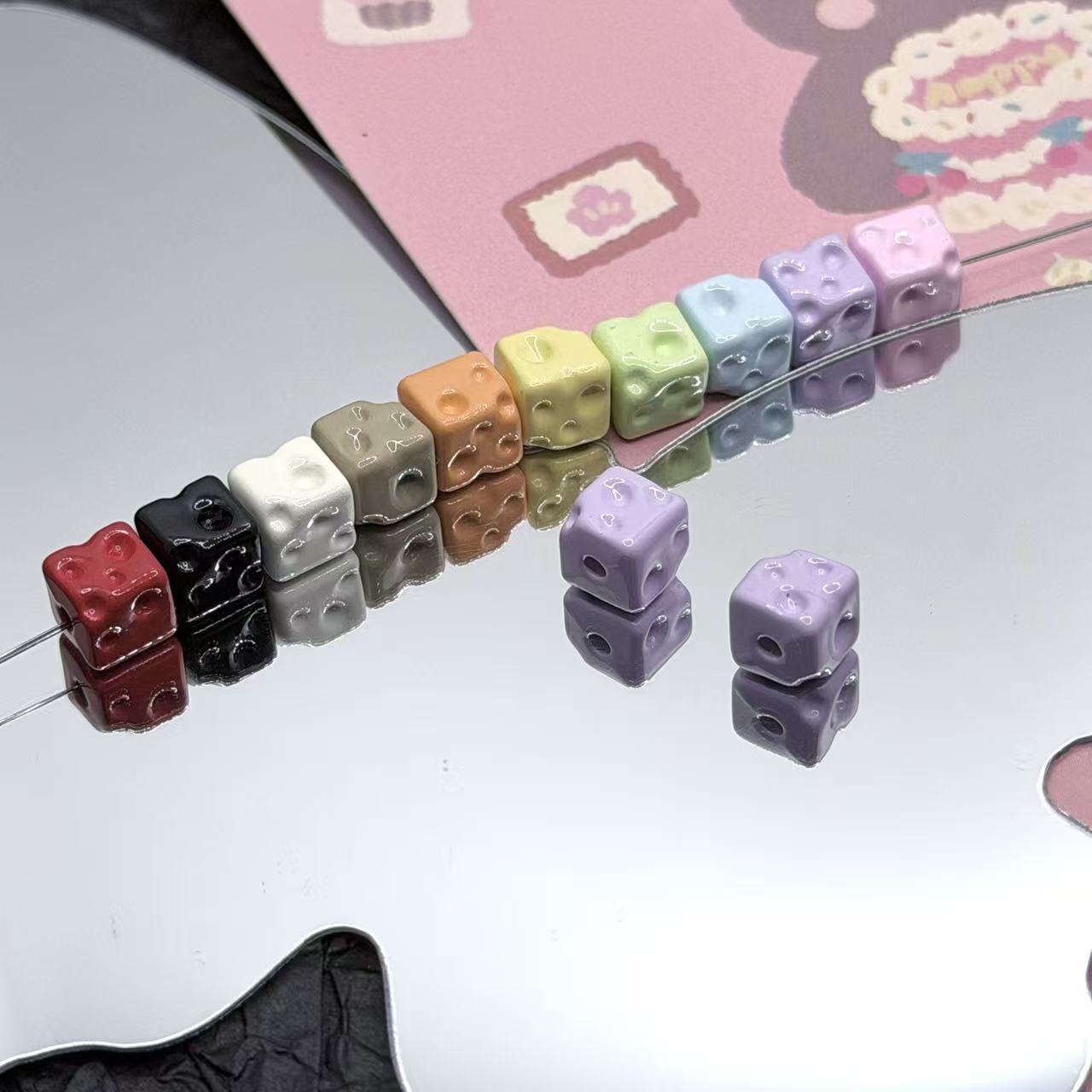 Wholesale 10pcs Alloy Cheese Block Square Colorful Alloy Beads Accessories DIY Accessories