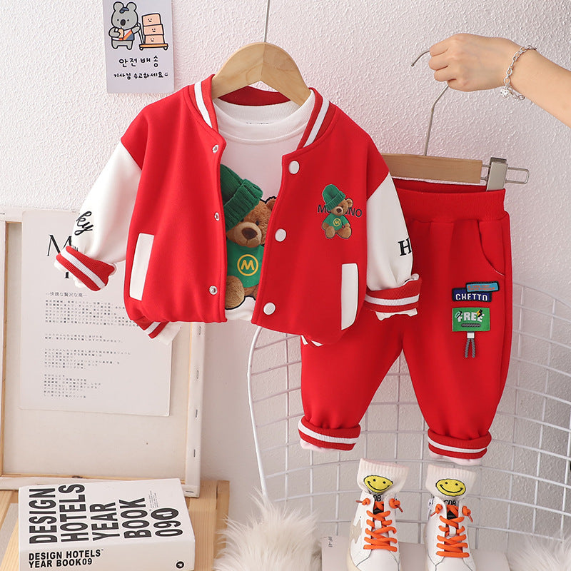 Wholesale of Spring and Autumn Children's Cotton Handsome Hoodies and Sportswear Sets