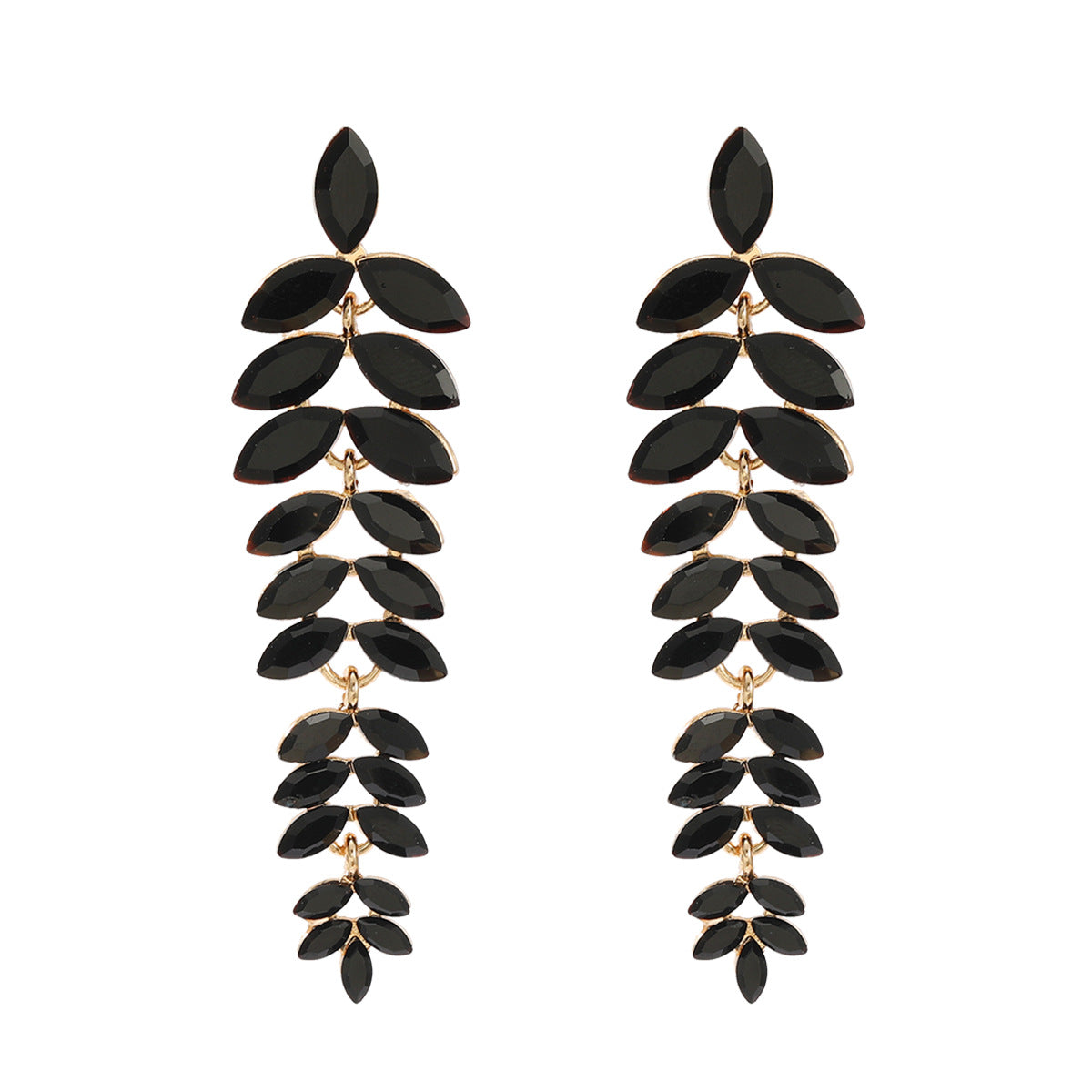 Wholesale Colored Diamond Full Diamond Long Leaf Earrings
