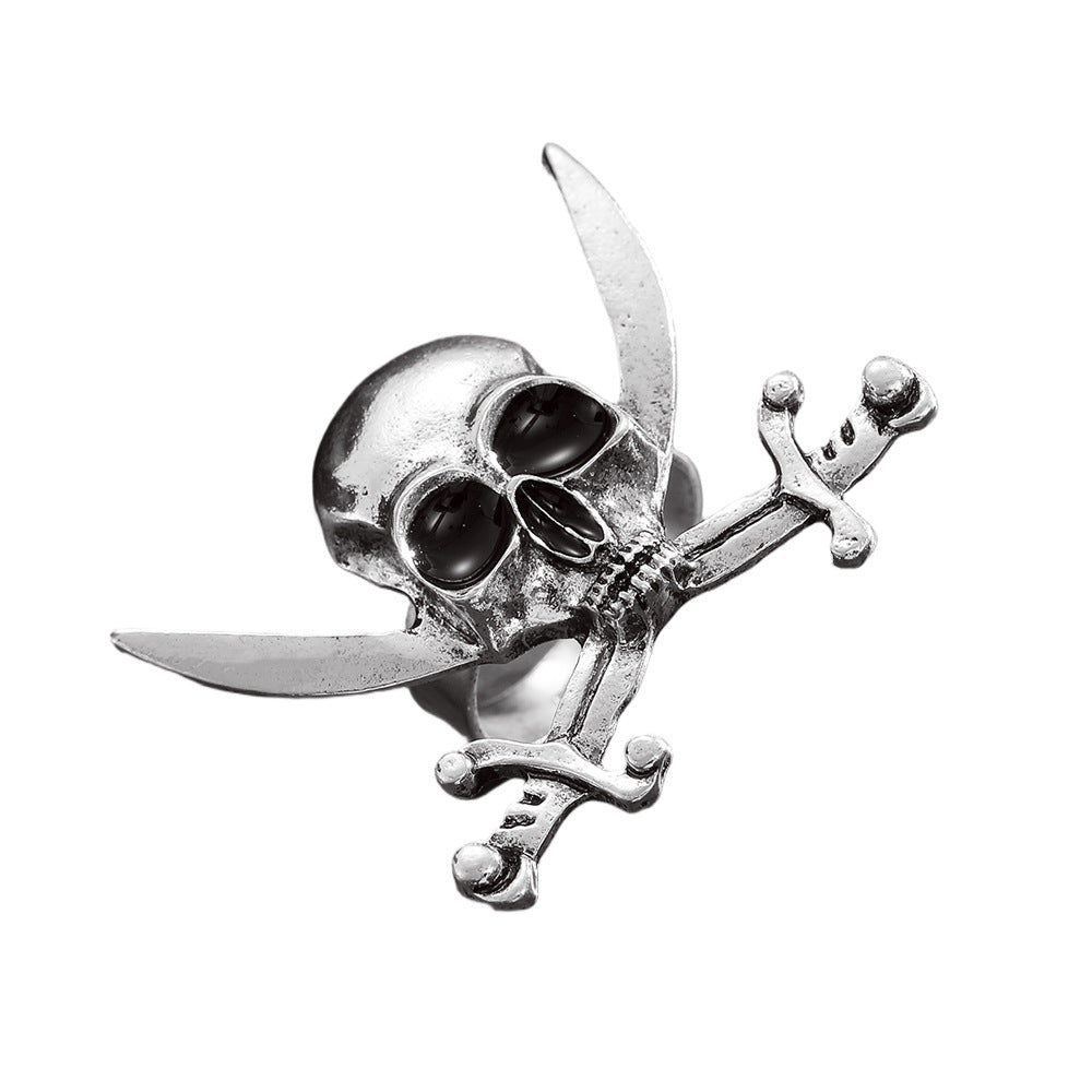 Wholesale Gothic Skull Pirate Adjustable Ring Zinc Alloy Antique Silver Finish Unisex  Jewelry Boutique Resale