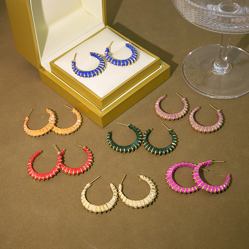 Wholesale of New Products In 2023, Colorful Color Matching C-shaped Metal Earrings