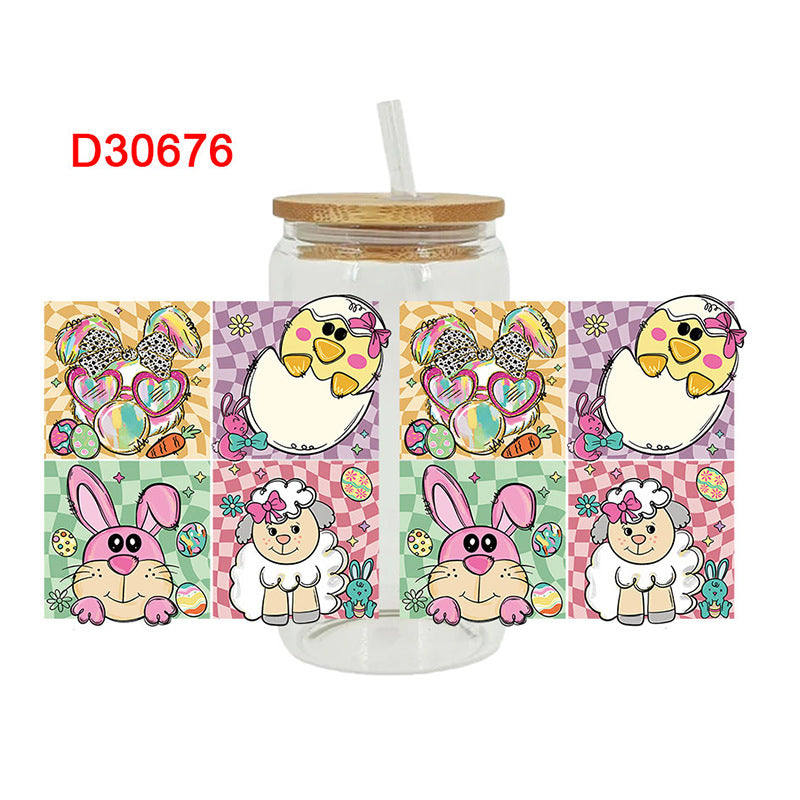 Wholesale Colorful bowknot cartoon rabbit Easter series 16oz Cup UV DTF Wraps