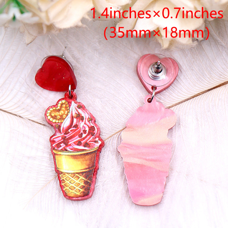 Wholesale Valentine's Day Cone Ice Cream Love Acrylic Earrings