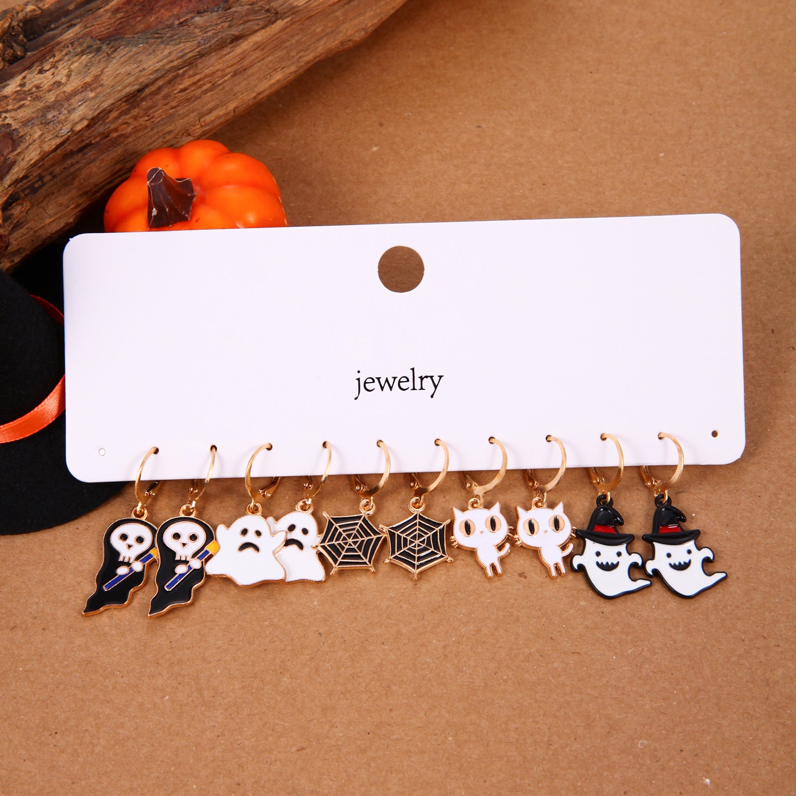 Wholesale Zinc Alloy Electroplated  Earring Set 5 Pcs Pumpkin Skull Ghost Design Women Party Jewelry Accessory