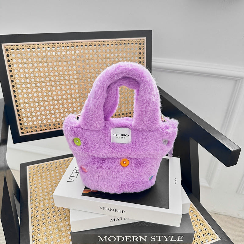 Wholesale Colored Plush Bags Bucket Bags Children's Crossbody Bags
