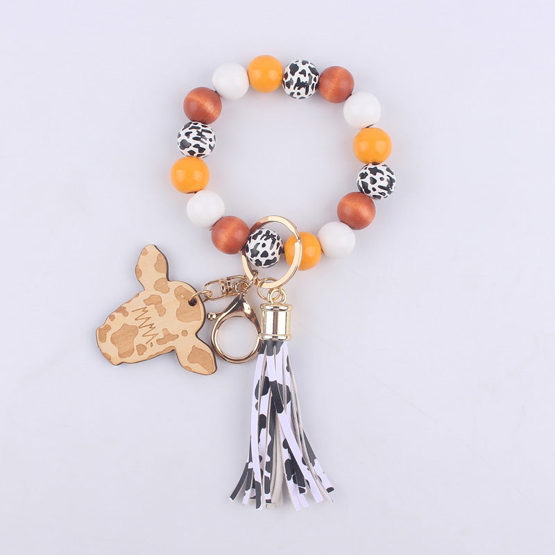 Wholesale Cartoon Western Cow Head Brand Silicone Beaded Wrist Keychain