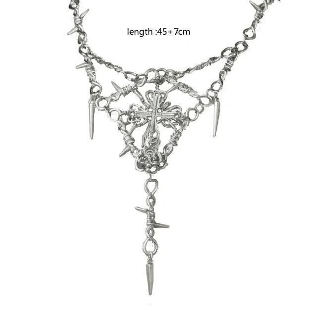 Wholesale Niche Design Sense Ins Thorn Cross Pendant Clavicle Chain Heart Internet Celebrity Hip-Hop Didi Bouncing Cold Wind Necklace