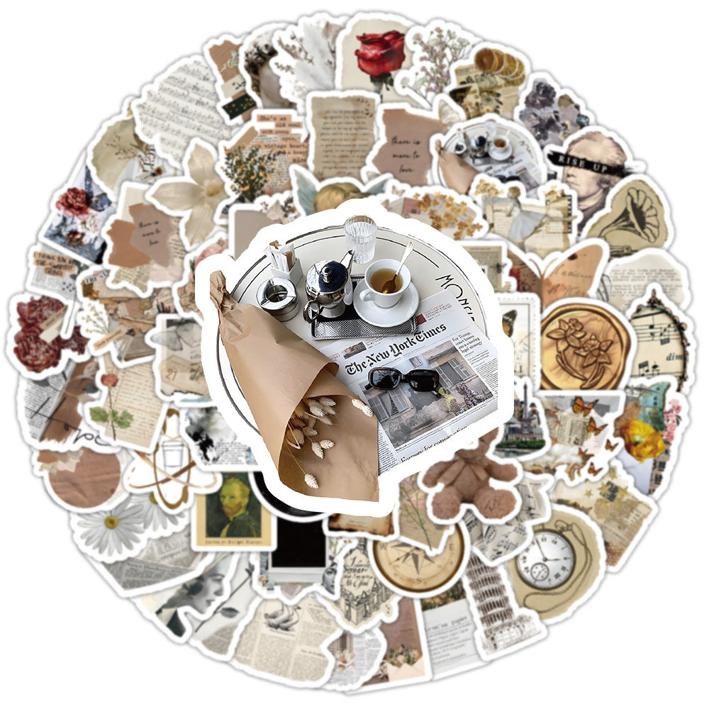 Wholesale 100 Pieces of Old Vintage Newspaper Waterproof Vinyl Stickers