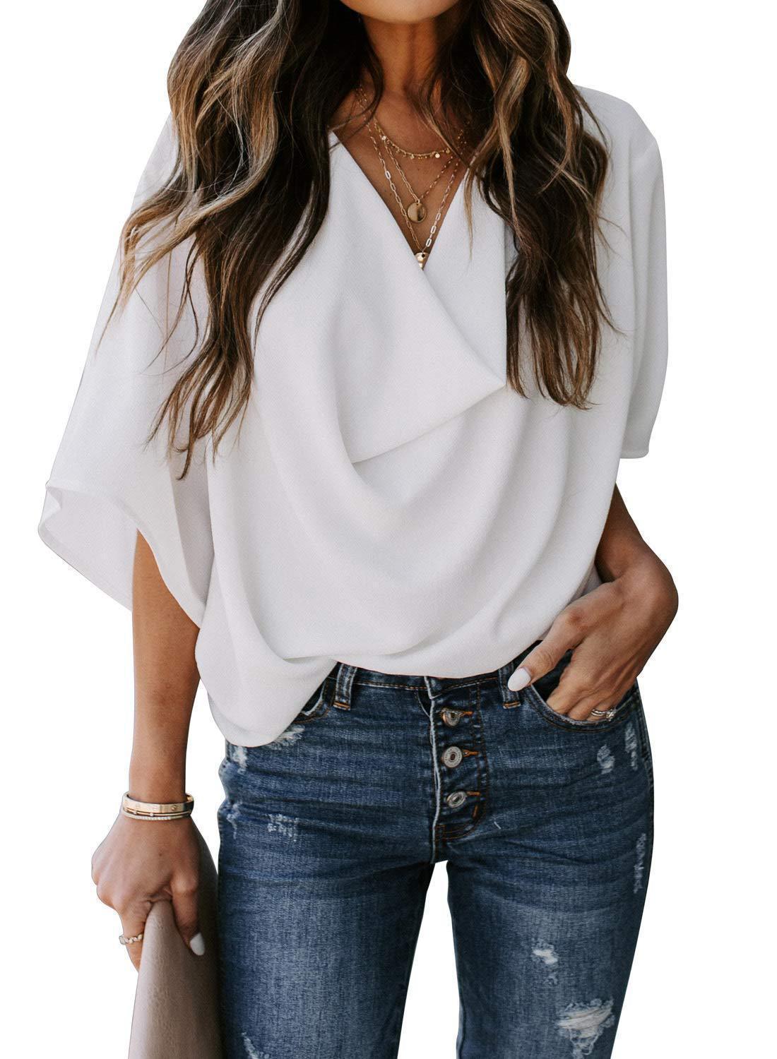 Wholesale Chiffon Shirt Loose V-neck Casual Top T-shirt