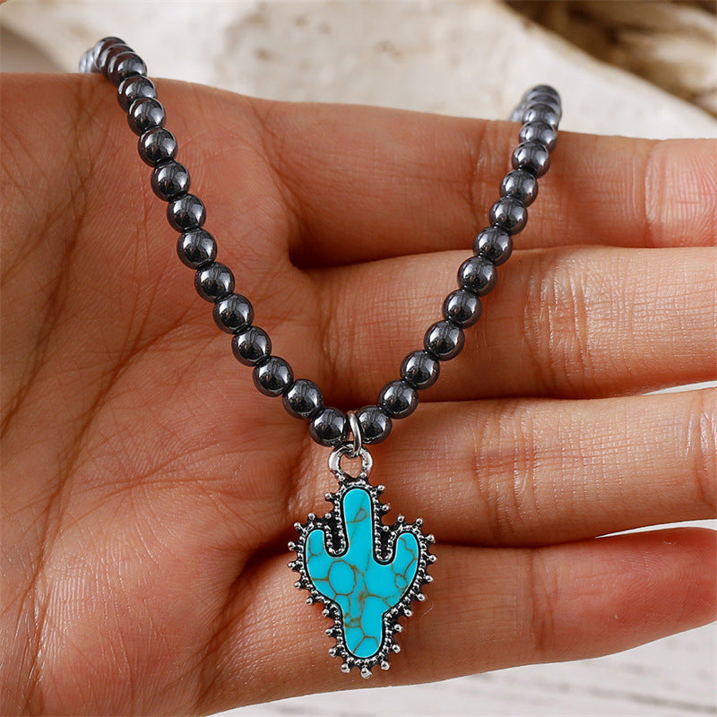 Wholesale Bull head five-pointed star round bead necklace