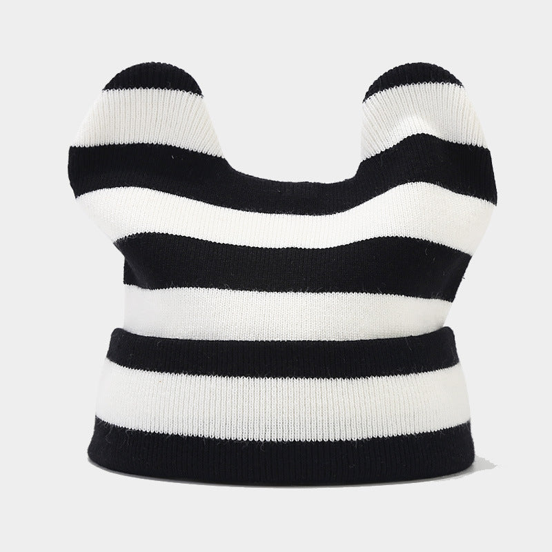 Wholesale Striped Cow Ears Knitted Hat Beanie Winter Hat