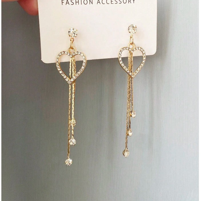Wholesale Valentine' s Day Love Shining Zircon Long Tassel Earrings