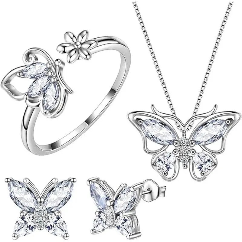 Wholesale Butterfly Rhinestone Crystal Alloy Ring Earrings Necklace